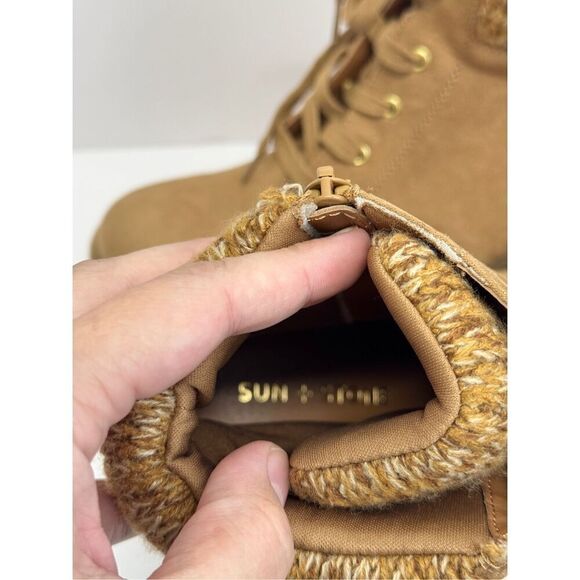 Sun + Stone Hiker Boots Size 10 Lace Up Tan Chunky Block Heel Booties NEW - Picture 8 of 11